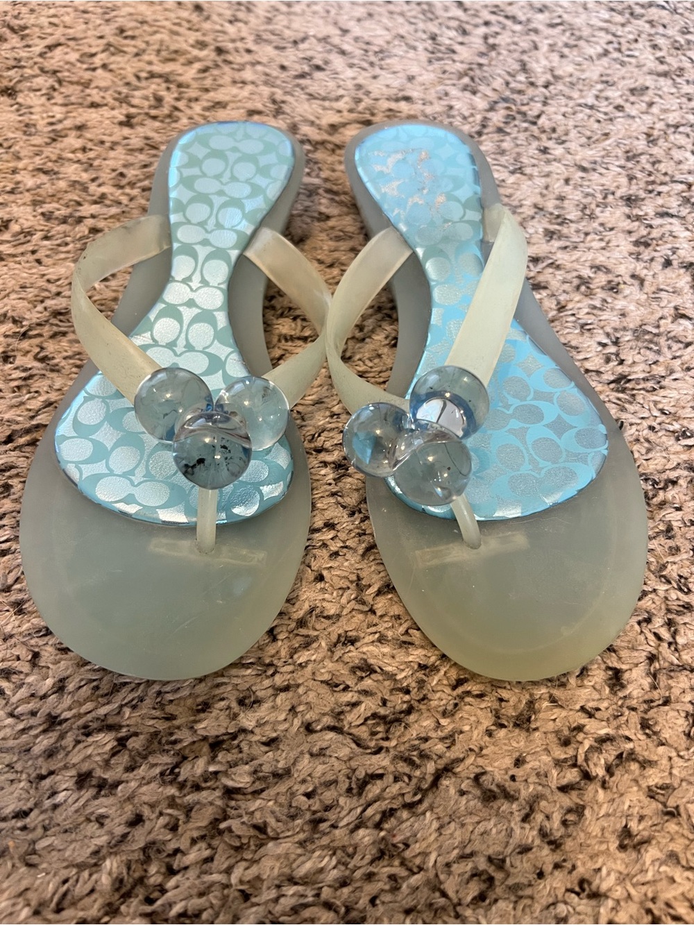 Coach Women's Light Blue Jelly Flip Flops with Decorative Bubbles - Picture 2 of 5